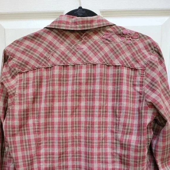 The North Face Women's Long Sleeve Plaid Button Down w/embroidered Flower Size L - Picture 2 of 4
